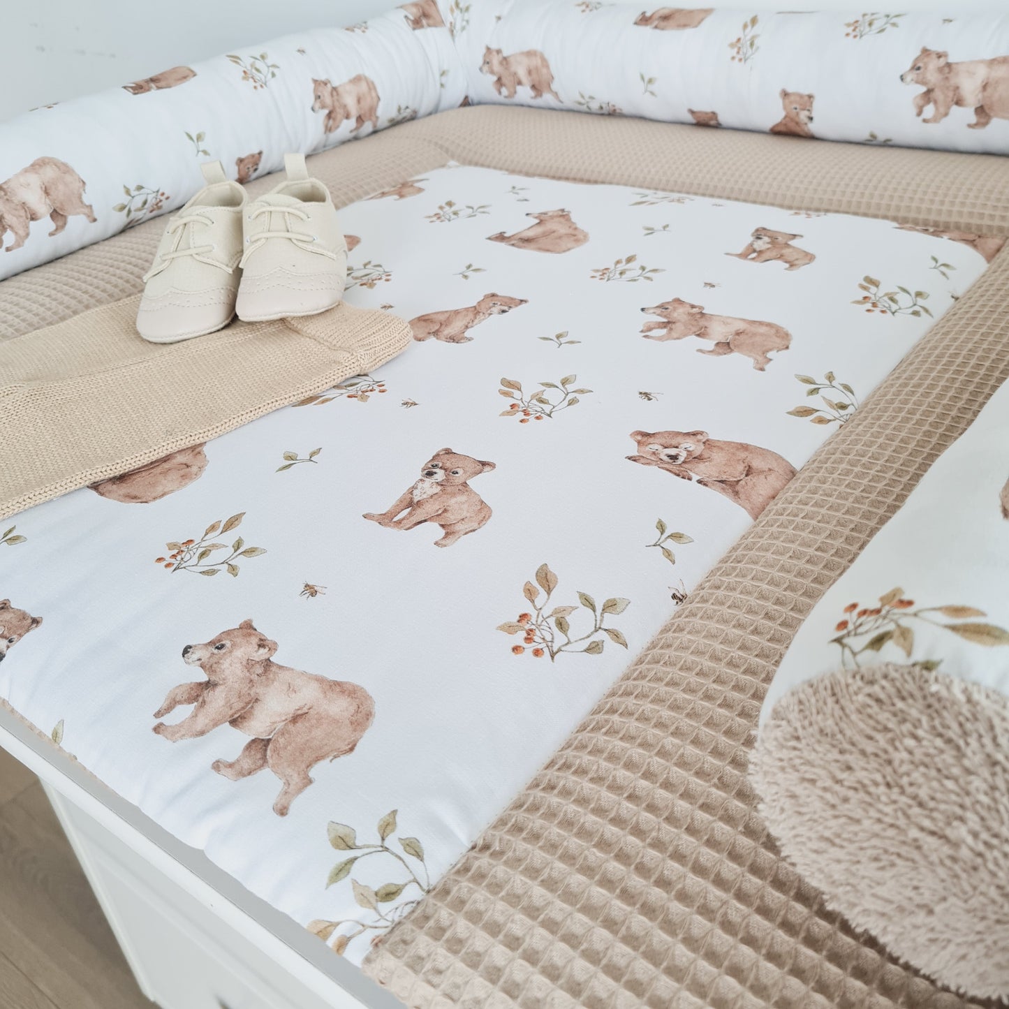 Wickelauflage 76x76 + Bettschlange Bear Beige