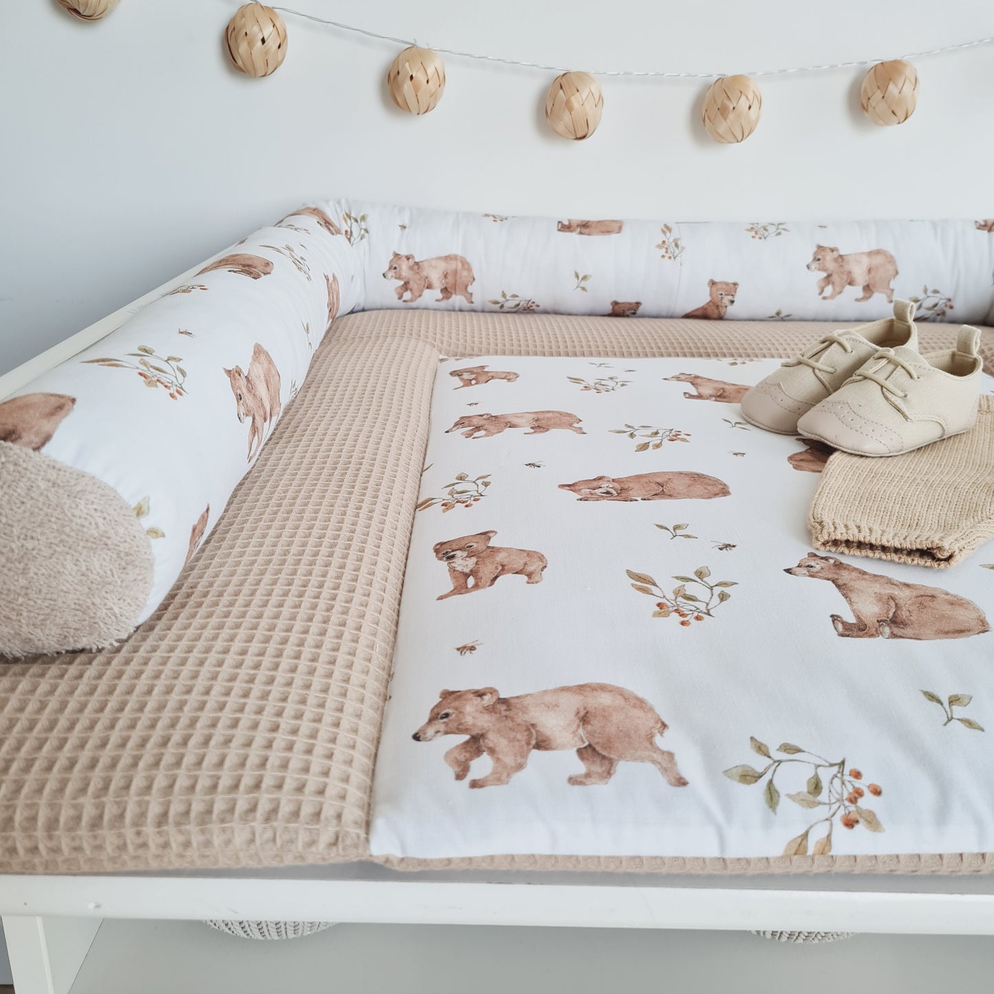 Wickelauflage 76x76 + Bettschlange Bear Beige